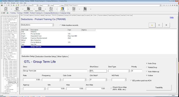Deduction Code Setup