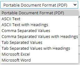 Output formats available in Basic Report Writer