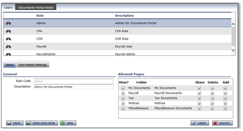 Documents Portal Roles tab