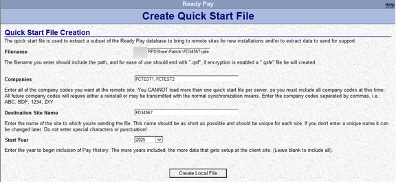 Fig. 1 — Create Quickstart tab