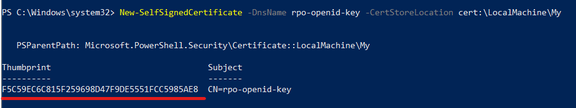 New-SelfSignedCertificate output
