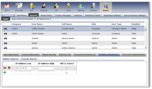 IP Address Restriction sub-tab