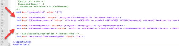 Ghostscript config keys in ProcessServerNet.exe.config