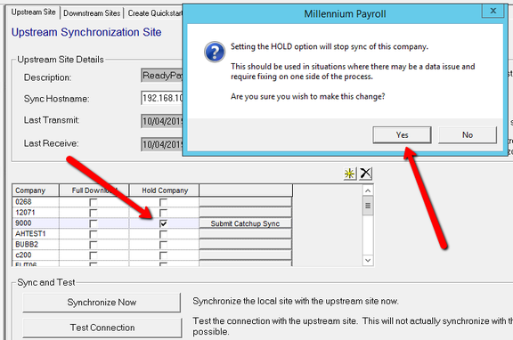 Upstream Site tab with Hold Company checkbox
