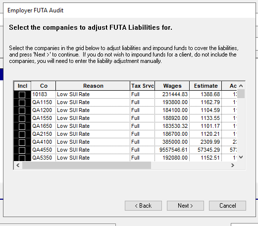 Incl column highlighted to clear all
selections
