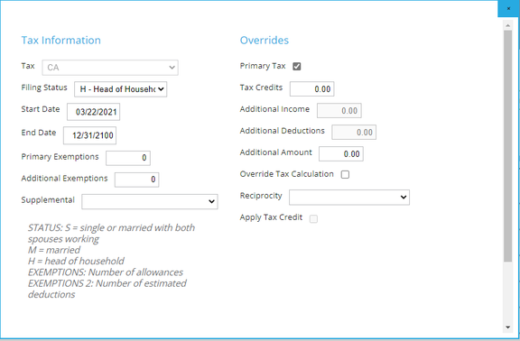 Employee: Payroll Data | Taxes screenshot