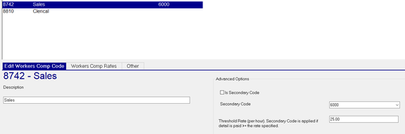Advanced Options section with Secondary Code drop-list and Threshold Rate field