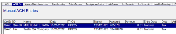ACH transaction example on the ACH
tab