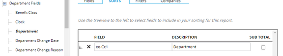 Sorted fields shown in bold