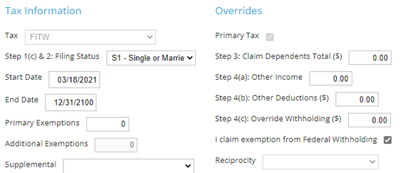 Employee: Payroll Data | Taxes screenshot