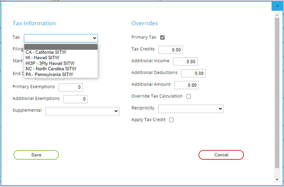Employee: Payroll Data | Taxes screenshot
