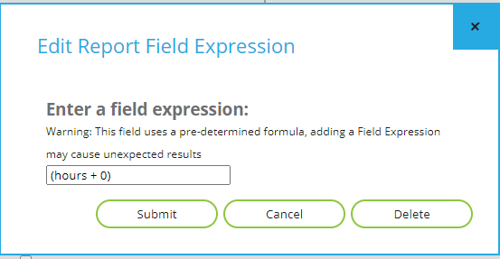Edit Report Field Expression dialogue