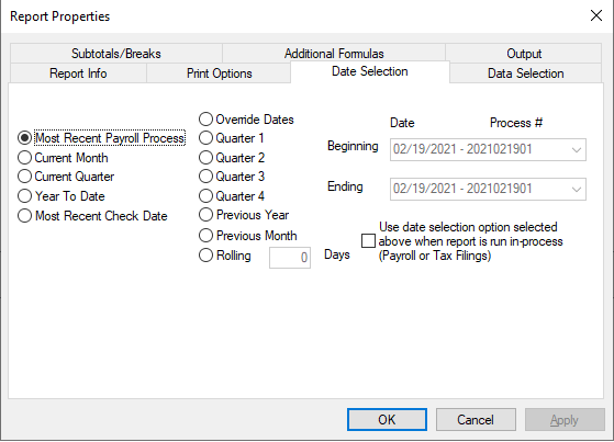 Date Selection options