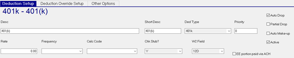 Deduction setup