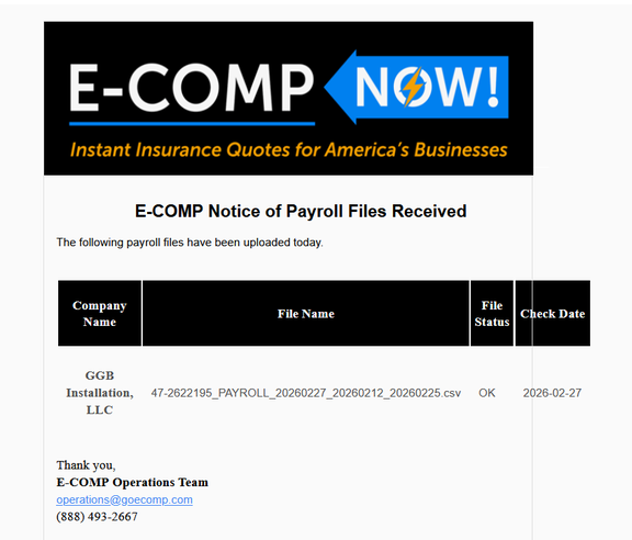 Example E-Comp confirmation email