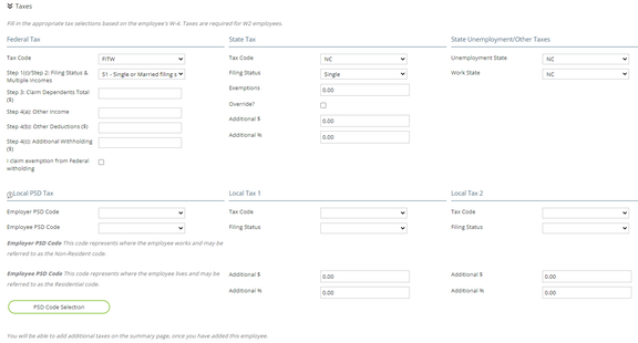 Employee: Payroll Data | Taxes screenshot