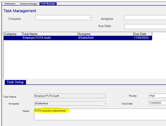 Outstanding task displayed on the Task Manager
tab