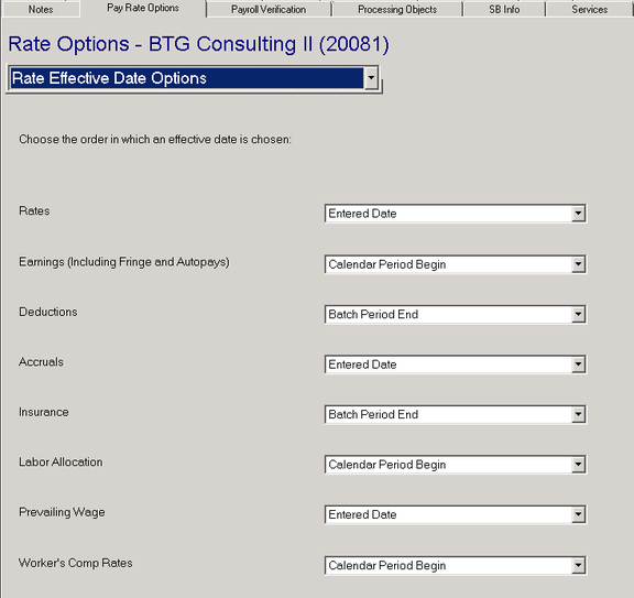 Rate Effective Date Options page