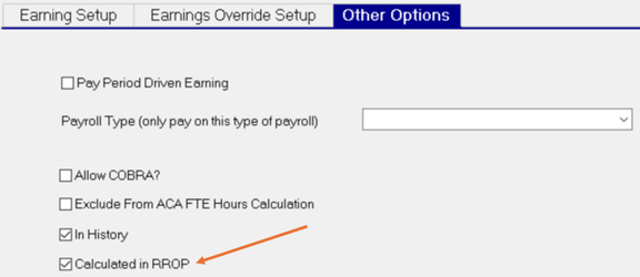 Calculated in RROP checkbox on the earning code setup screen