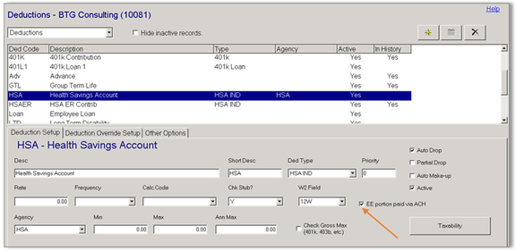 Company Deductions tab