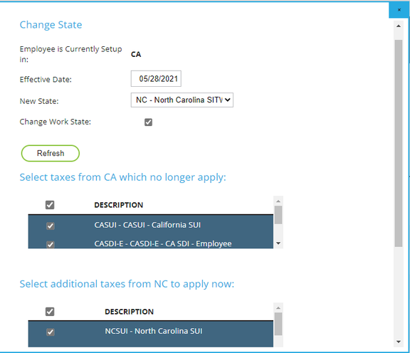 Employee: Payroll Data | Taxes screenshot