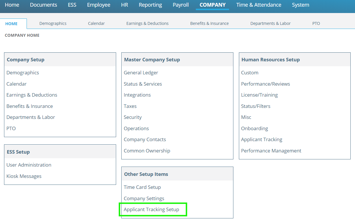 Fig. 15 — Applicant Tracking Setup navigation