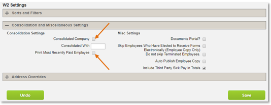 Client Manager Pro Consolidation and Miscellaneous Settings page
