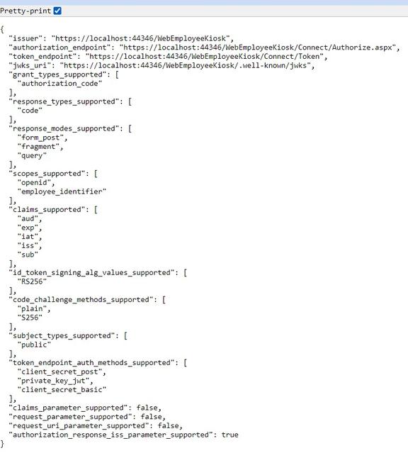 OpenID configuration response
