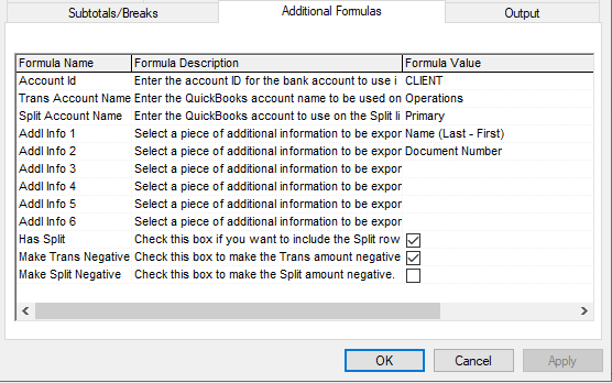 Additional Formulas tab