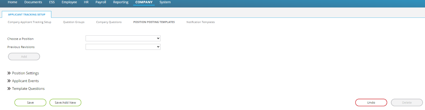Fig. 29 — Position Posting Templates page