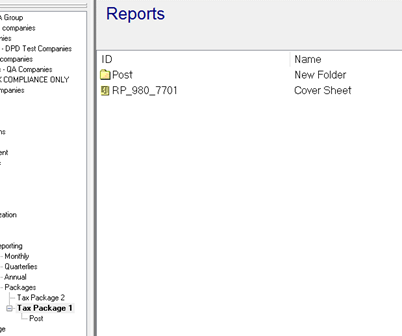 Tax Package with Cover sheet report and Post sub folder