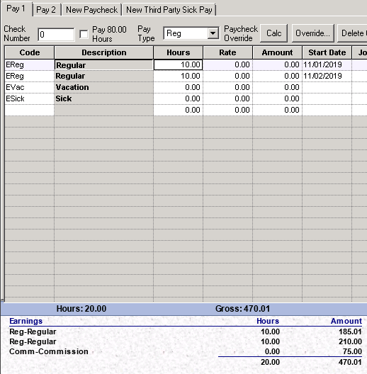 Check calculation showing rates by entered date