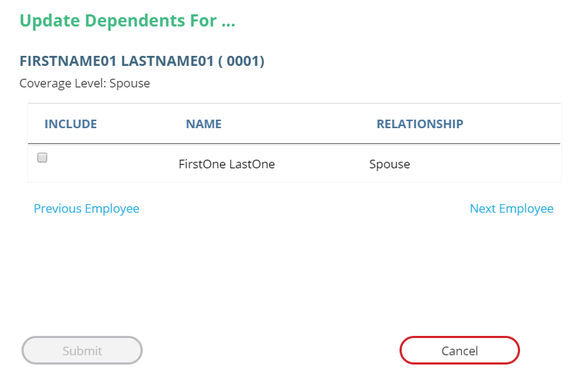 Dependent selection dialog
