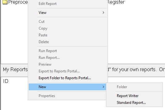 New > Standard Reports