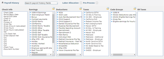 Payroll History fields