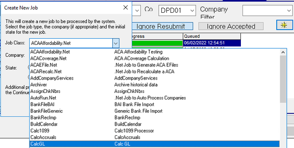 Create New Job dialogue