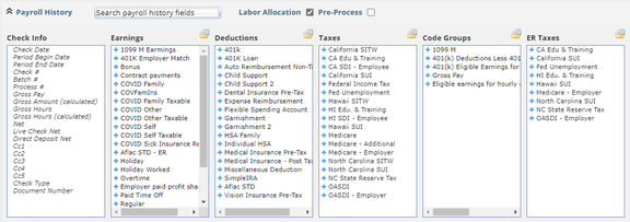 Labor Allocation fields