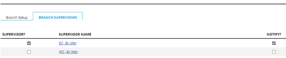 Branch Supervisors sub tab