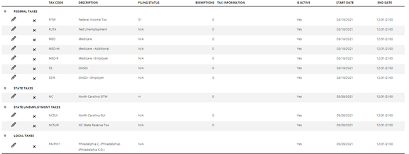 Employee: Payroll Data | Taxes screenshot