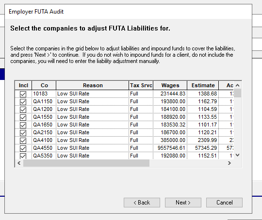 Calculated variances for each
company